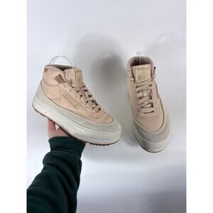 Reebok Club C Geo Mid Trainers Platform Sneakers Womens 8 Beige Leather Lace Up